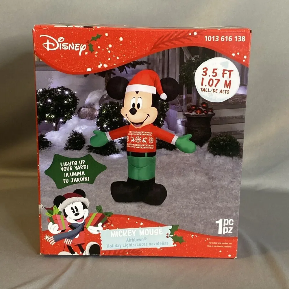 NEW Disney Christmas Mickey Mouse Santa Claus 3.5’ Airblown Inflatable Light Box